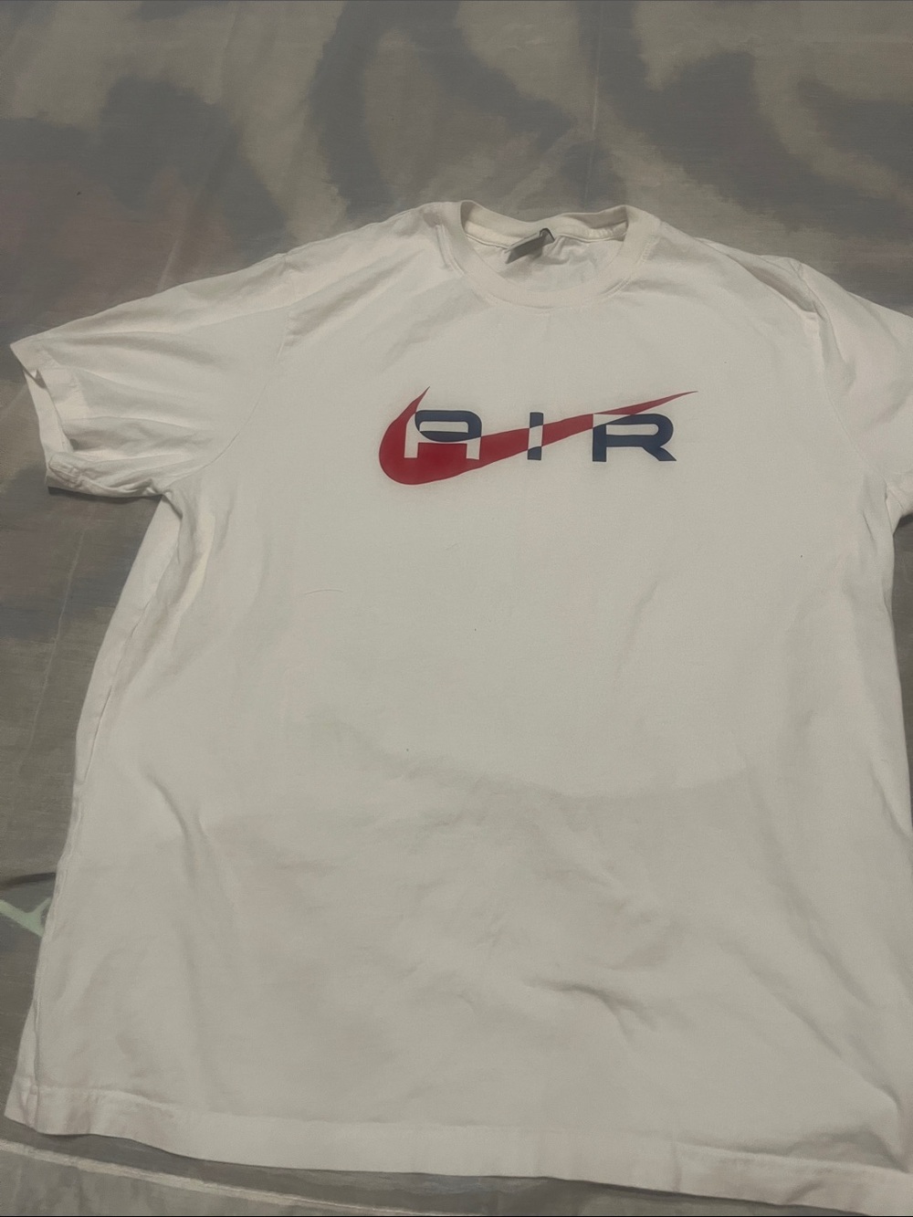 Nike White Short Sleeve T-Shirt with Red Swoosh and Blue AIR Logo